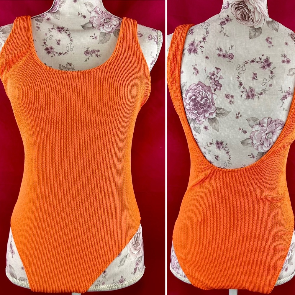 Cotton On Pomelo Orange Crinkle Scoop Back Cheeky One Piece Swimsuit‎ S Padded